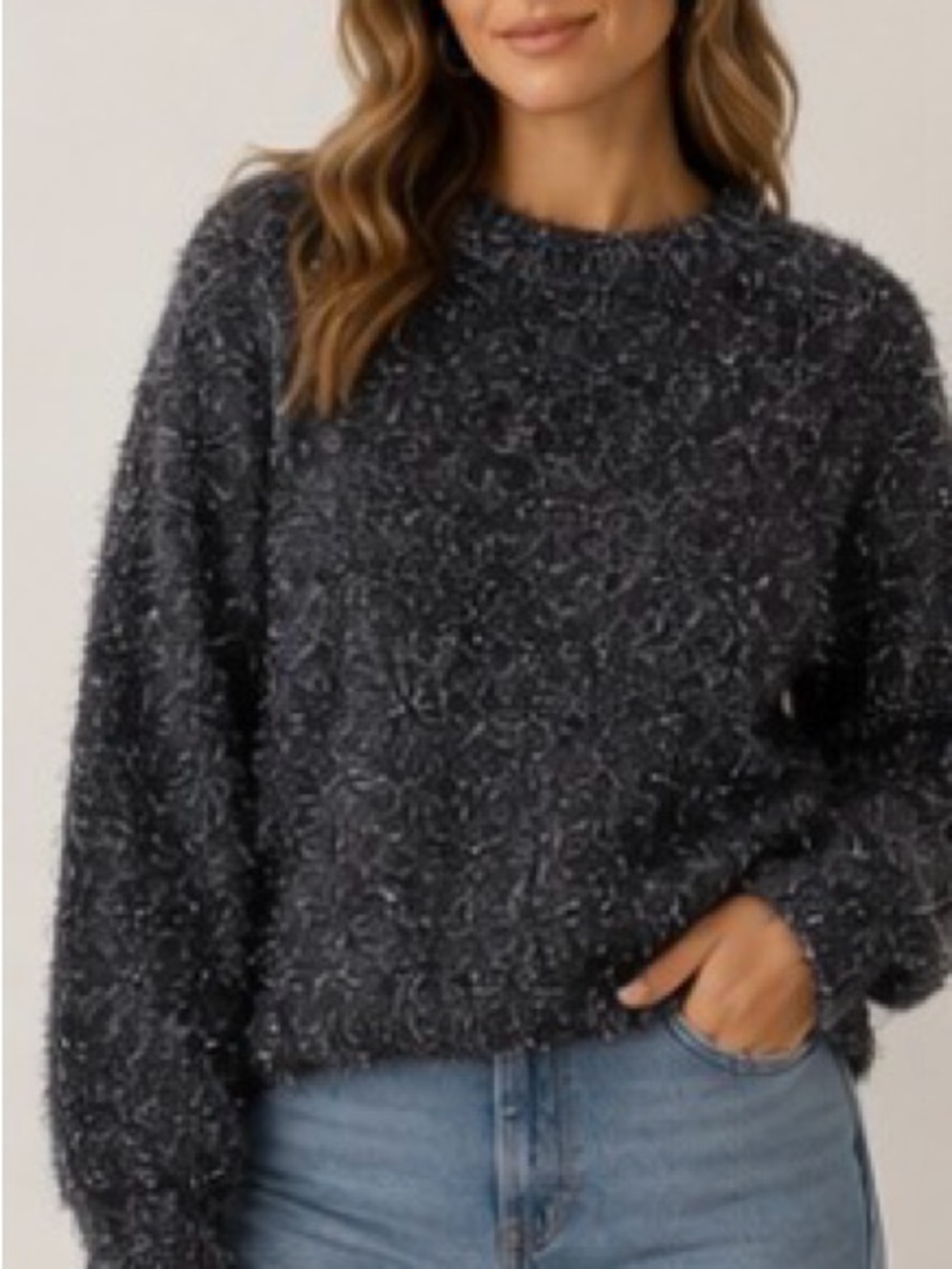 H&M Black Metallic Eyelash Fuzzy Sweater – Medium